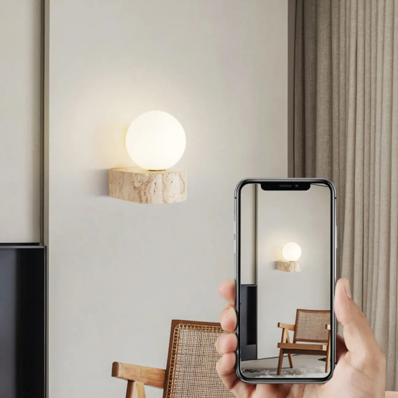 Modern Beige Stone Warm Light Wall Sconce