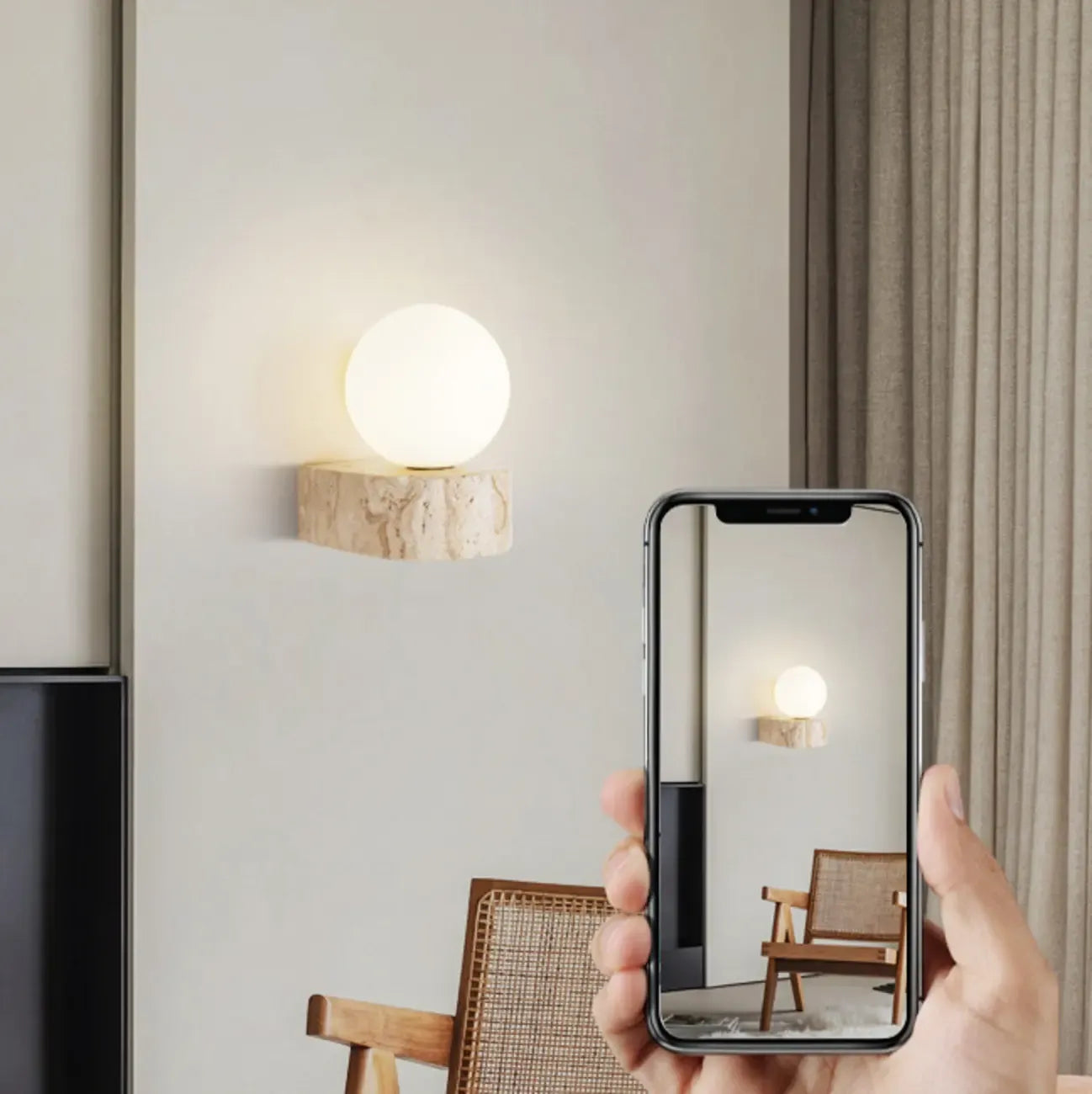 Modern Beige Stone Warm Light Wall Sconce