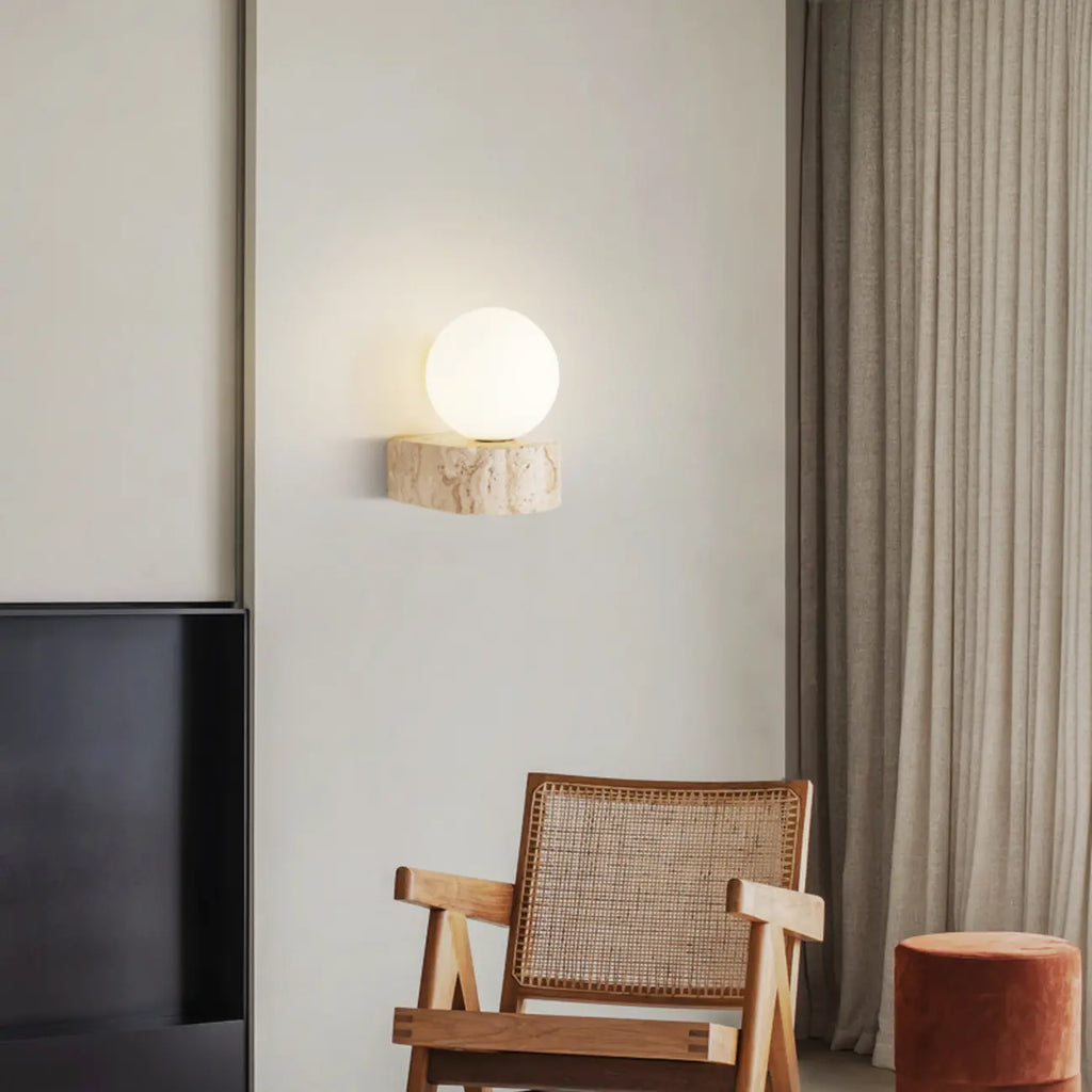 Modern Beige Stone Warm Light Wall Sconce