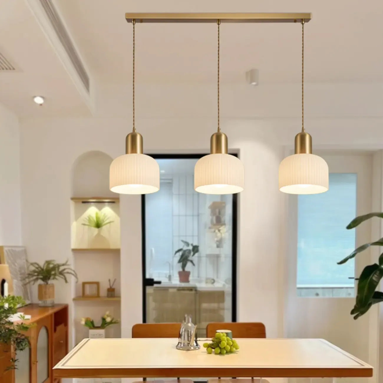 Modern Gold White Cylinder Glass Island Light