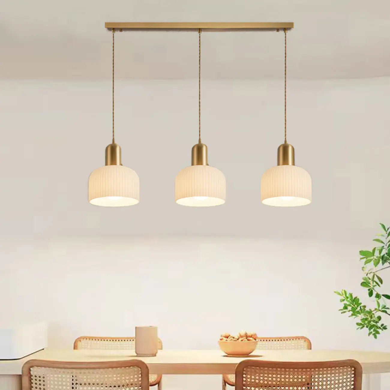 Modern Gold White Cylinder Glass Island Light