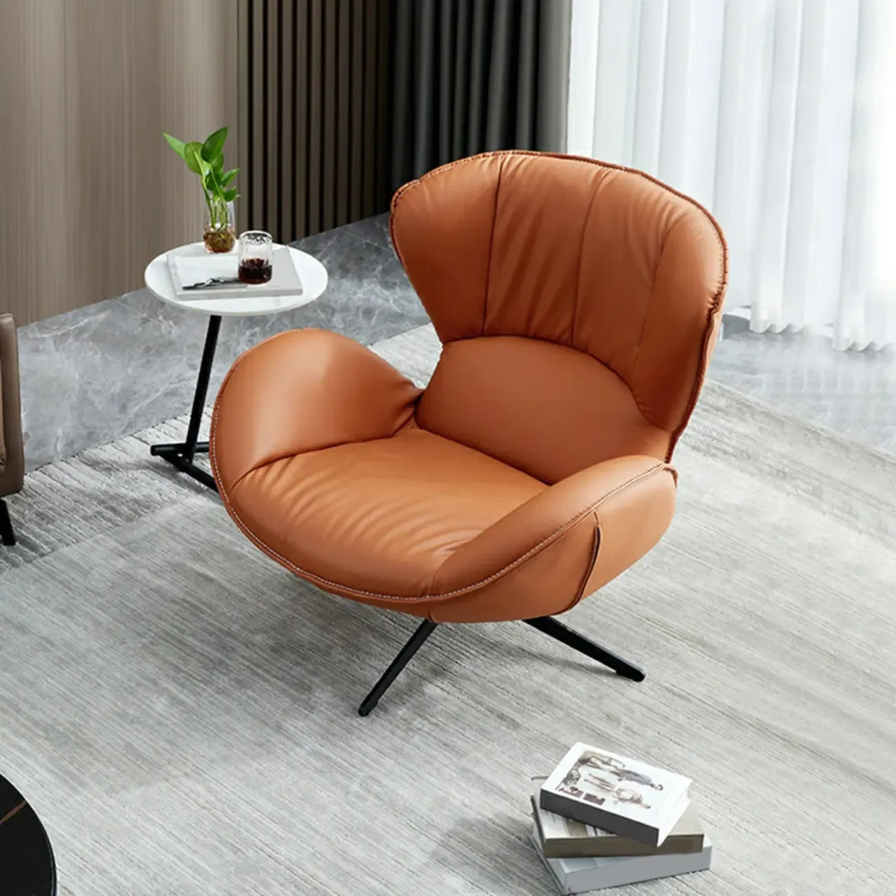 Modern Faux Leather Orange Swivel Barrel Chair