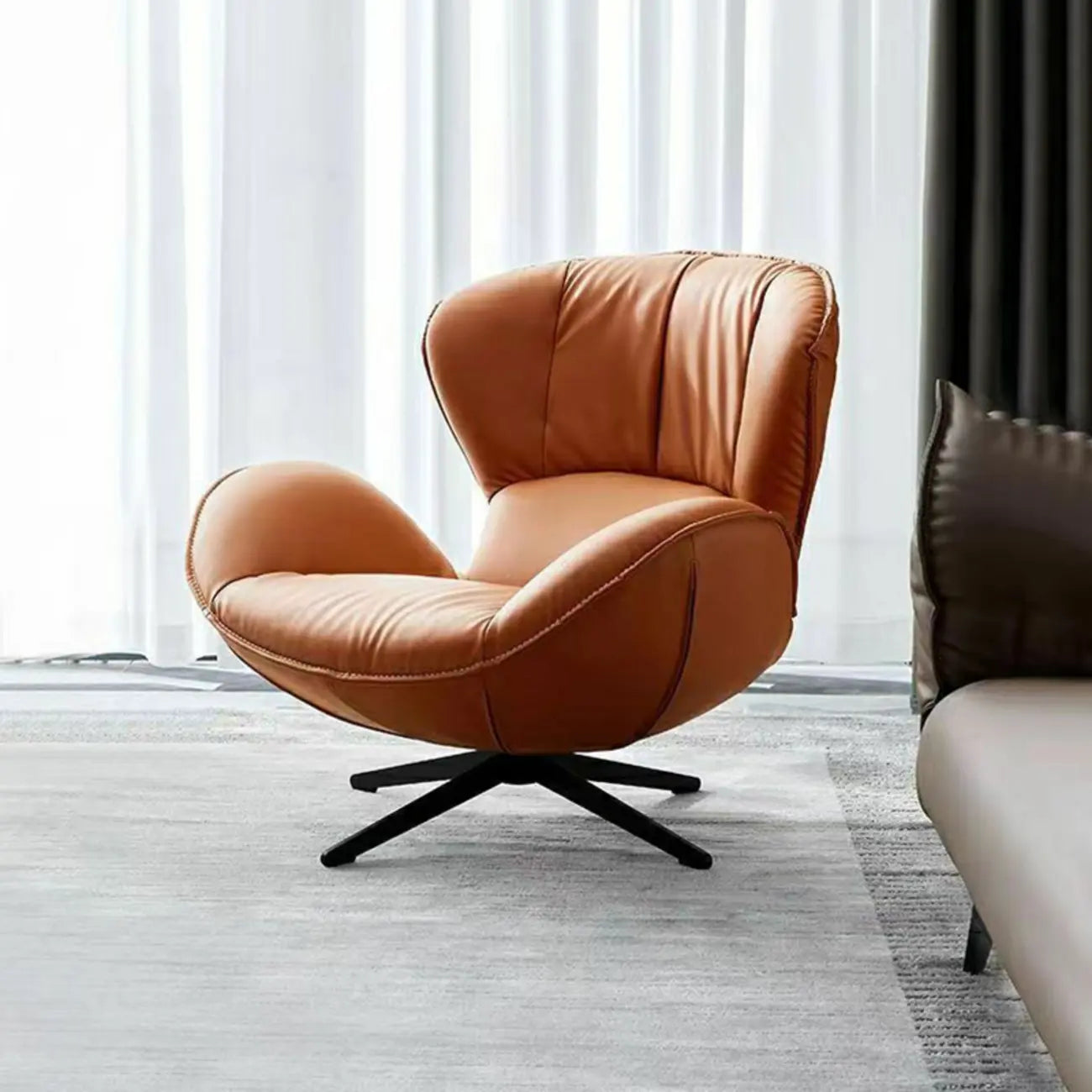 Modern Faux Leather Orange Swivel Barrel Chair