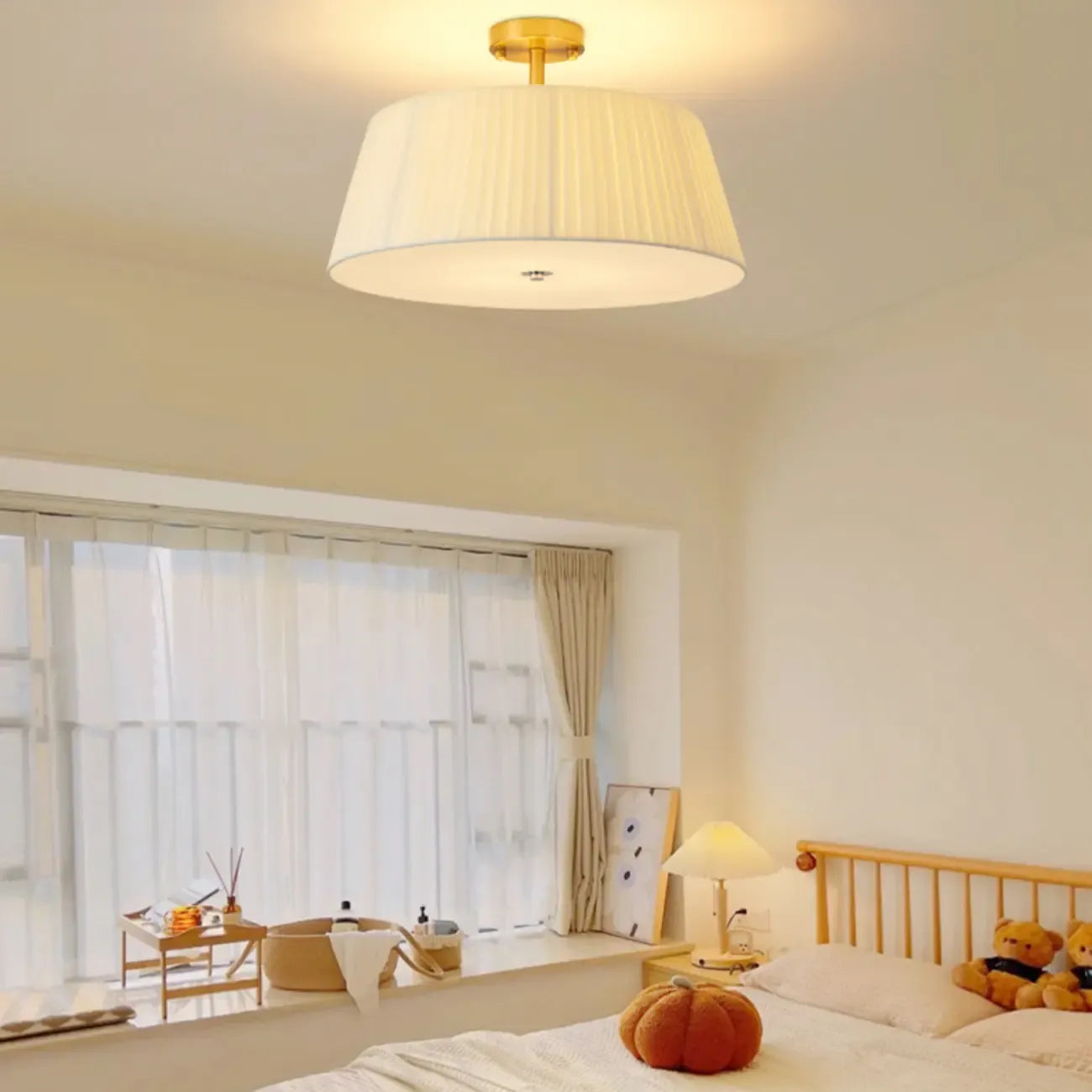 Geometric Fabric Semi Flush LED Ceiling Light for Bedroom