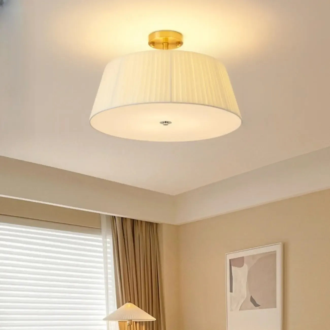 Geometric Fabric Semi Flush LED Ceiling Light for Bedroom