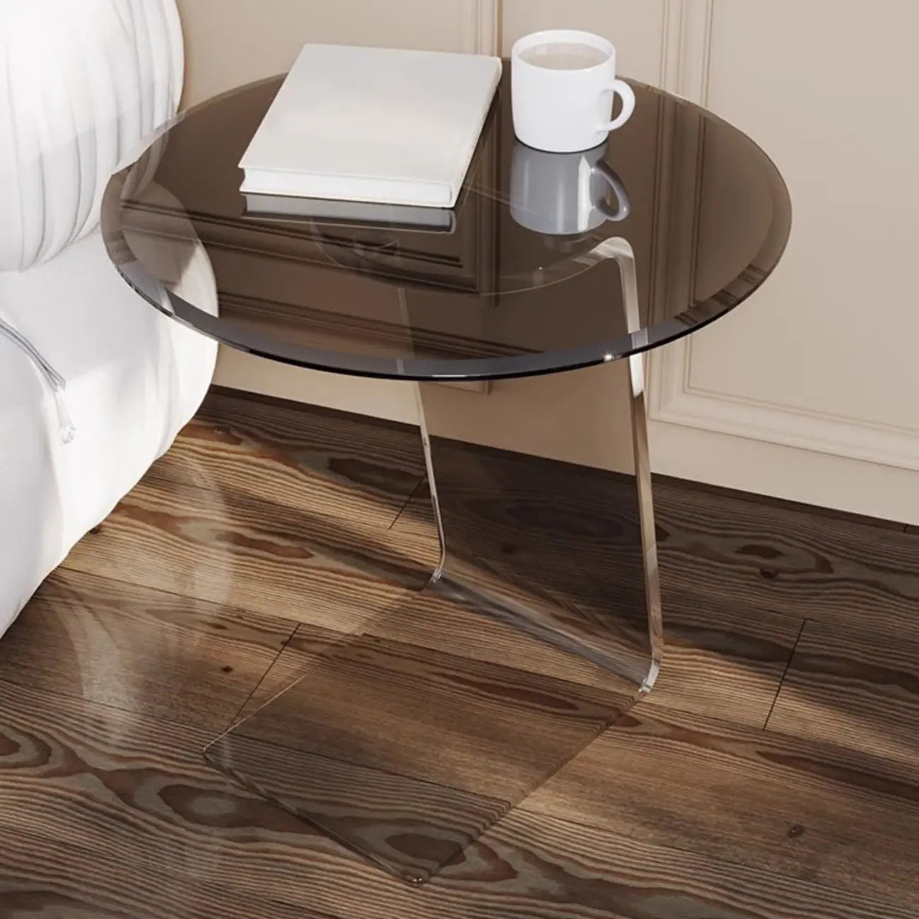 Classic Glass Round End Table with Acrylic Base for Living Room