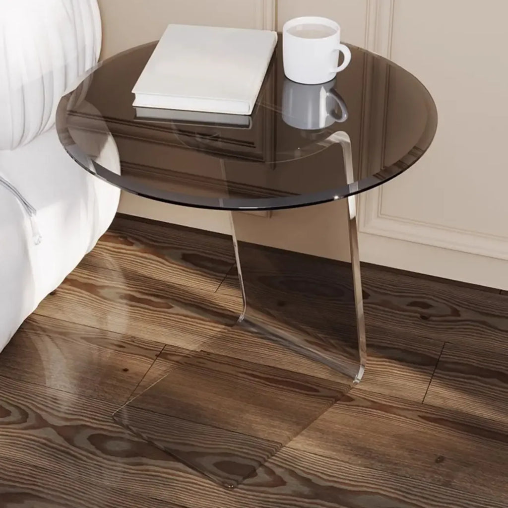 Classic Glass Round End Table with Acrylic Base for Living Room