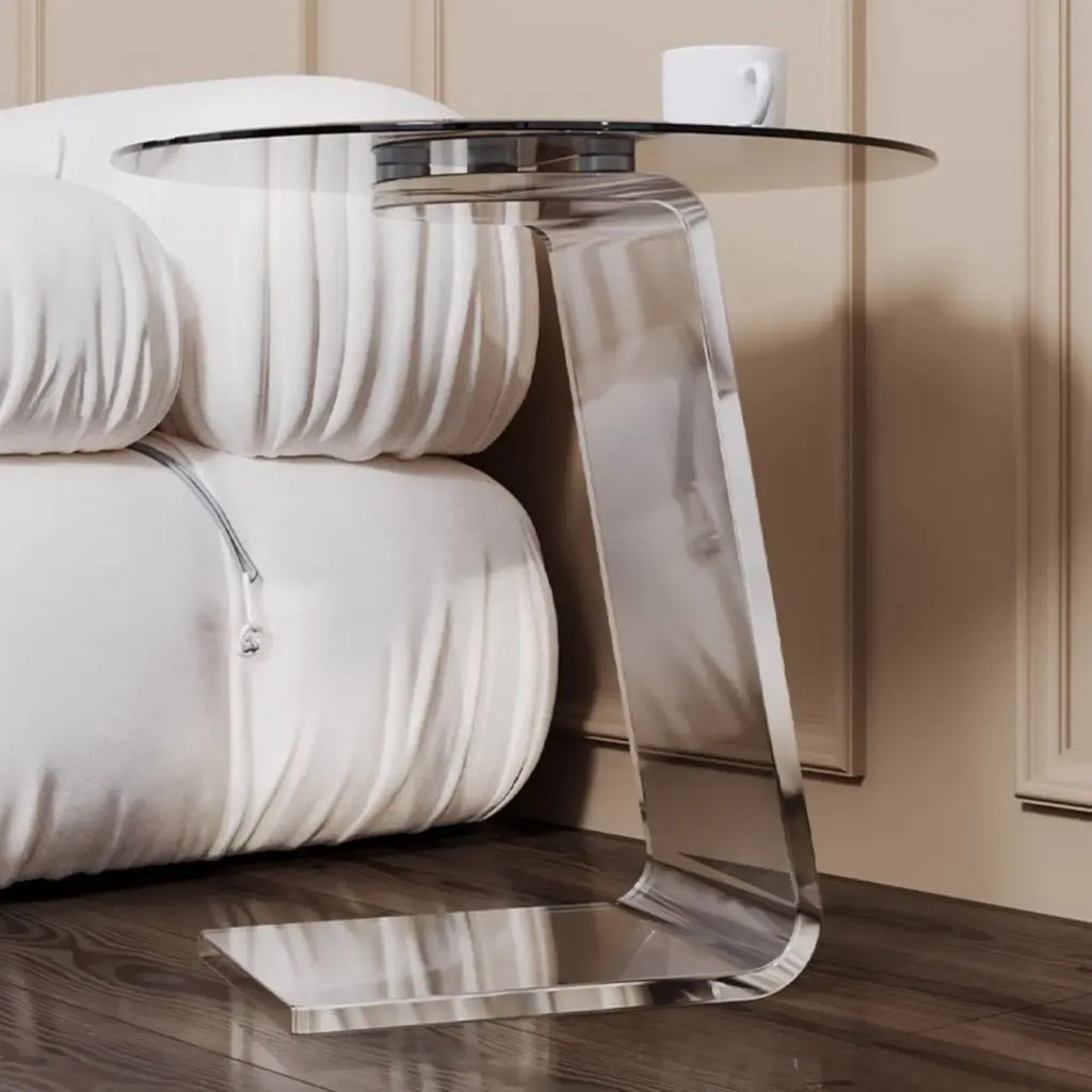 Classic Glass Round End Table with Acrylic Base for Living Room