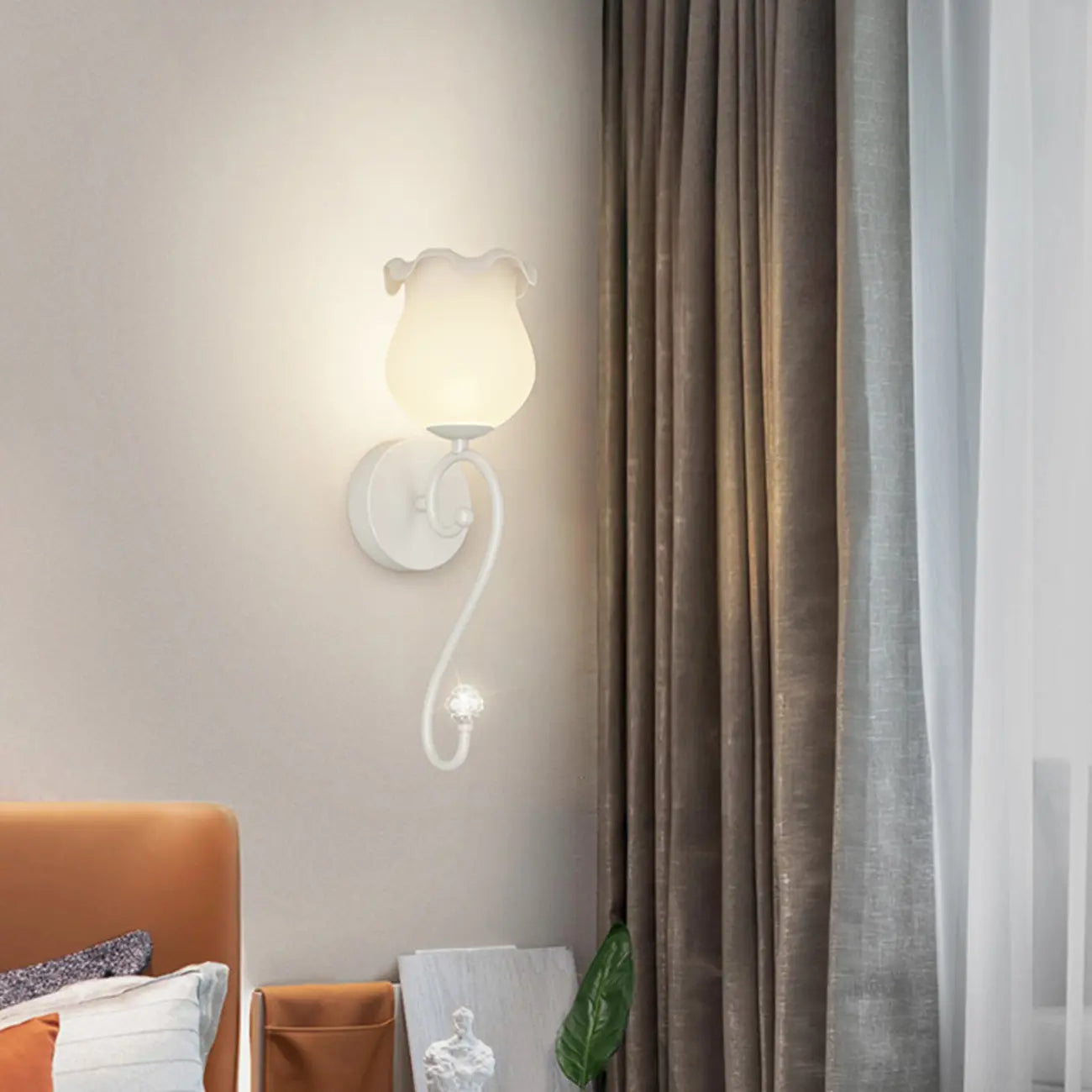 Romantic White Glass Floral Wall Sconce