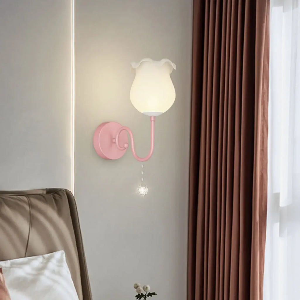 Romantic White Glass Floral Wall Sconce