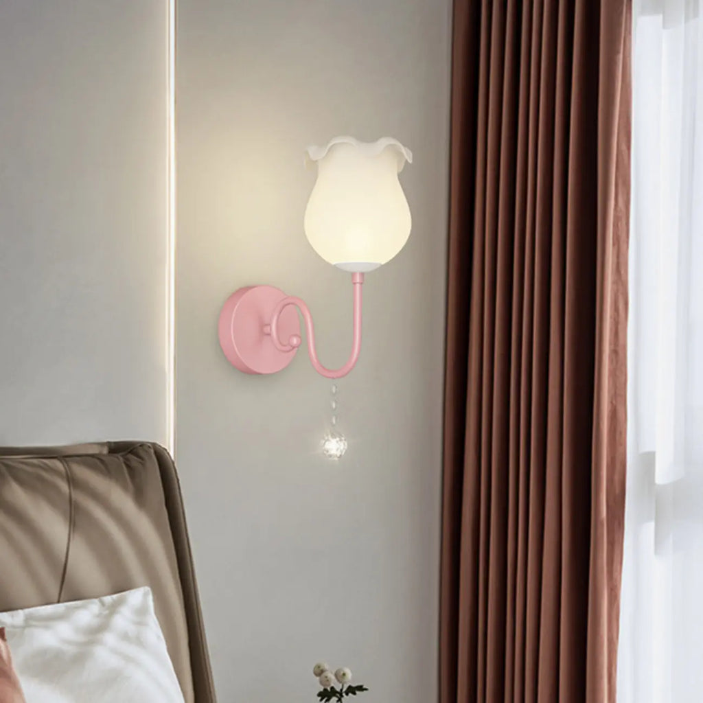 Romantic White Glass Floral Wall Sconce