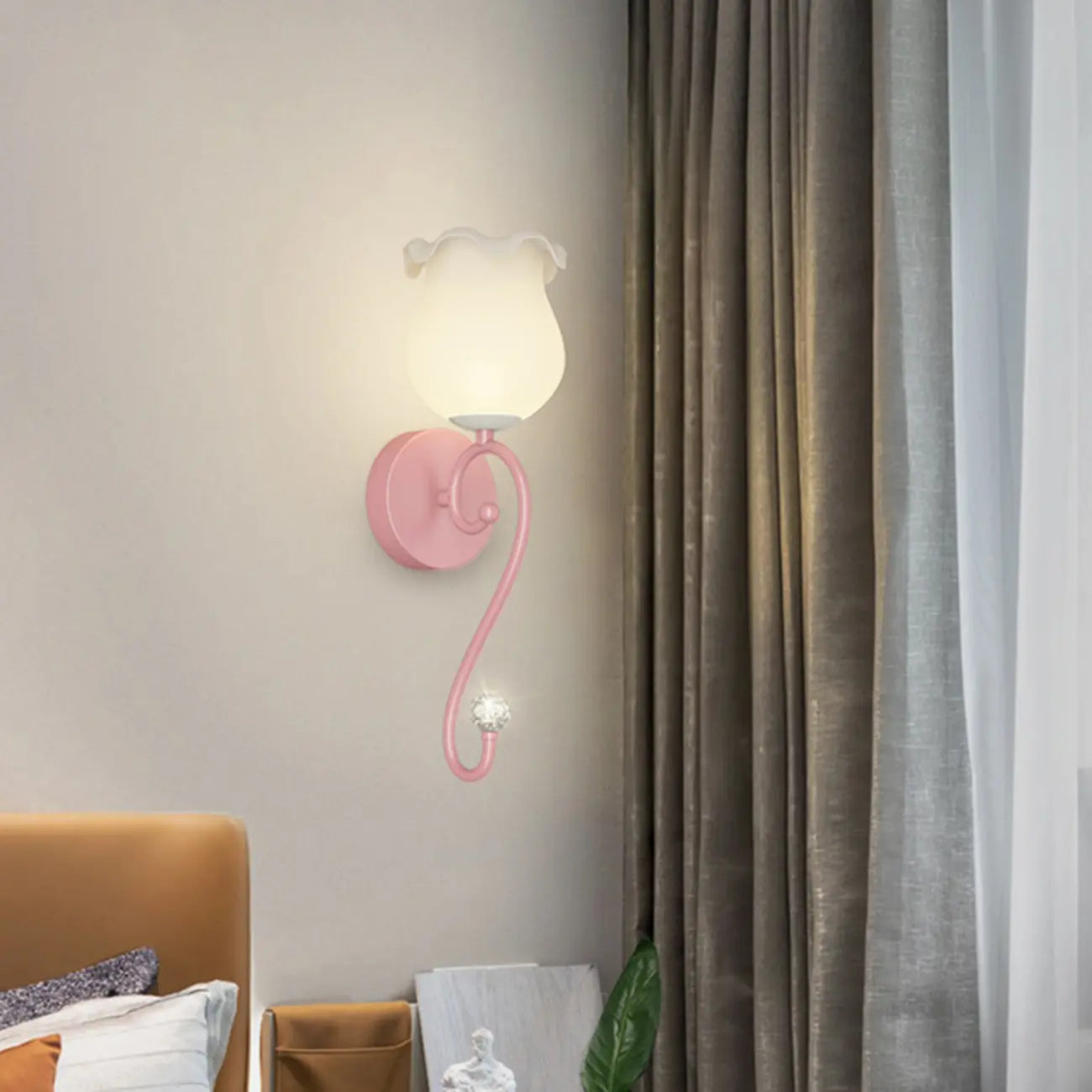 Romantic White Glass Floral Wall Sconce