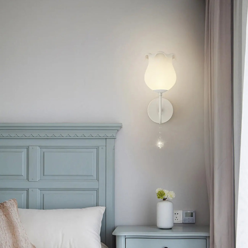 Romantic White Glass Floral Wall Sconce