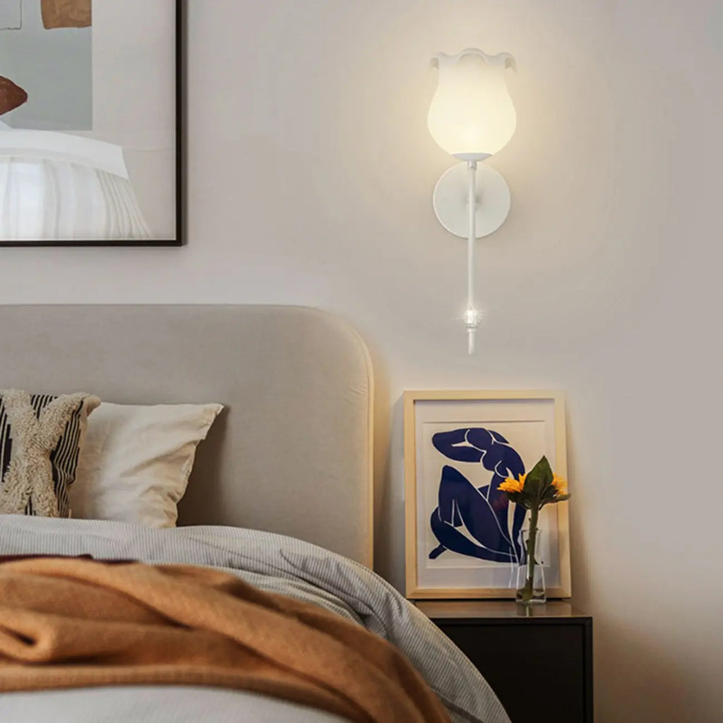 Romantic White Glass Floral Wall Sconce