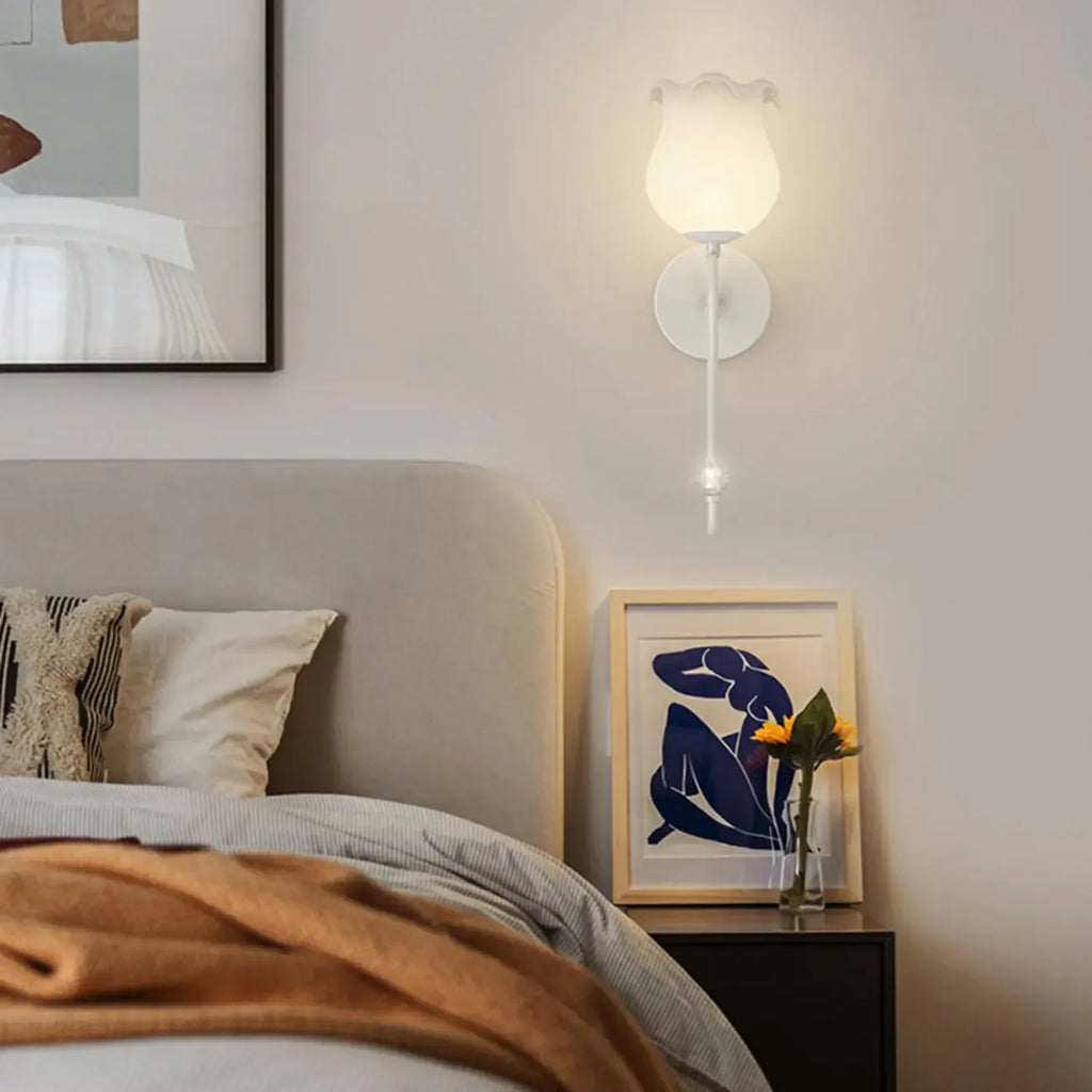 Romantic White Glass Floral Wall Sconce