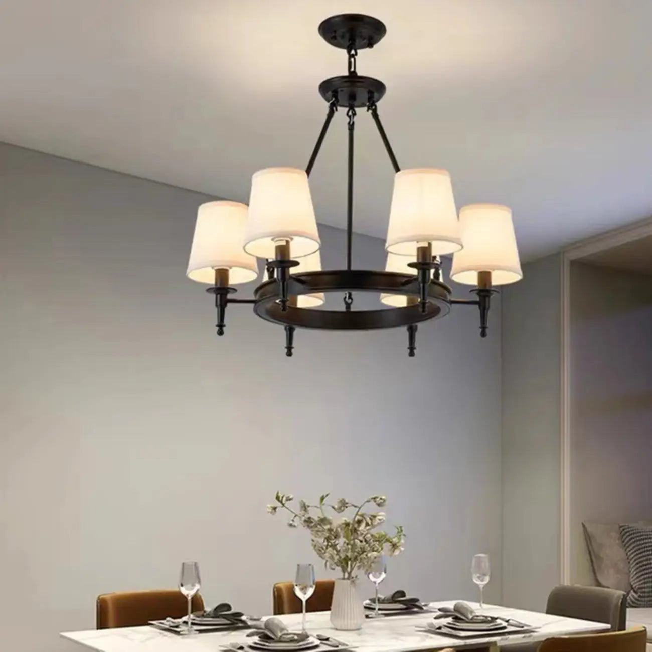 America Country Ring Fabric Lampshade Black Chandelier