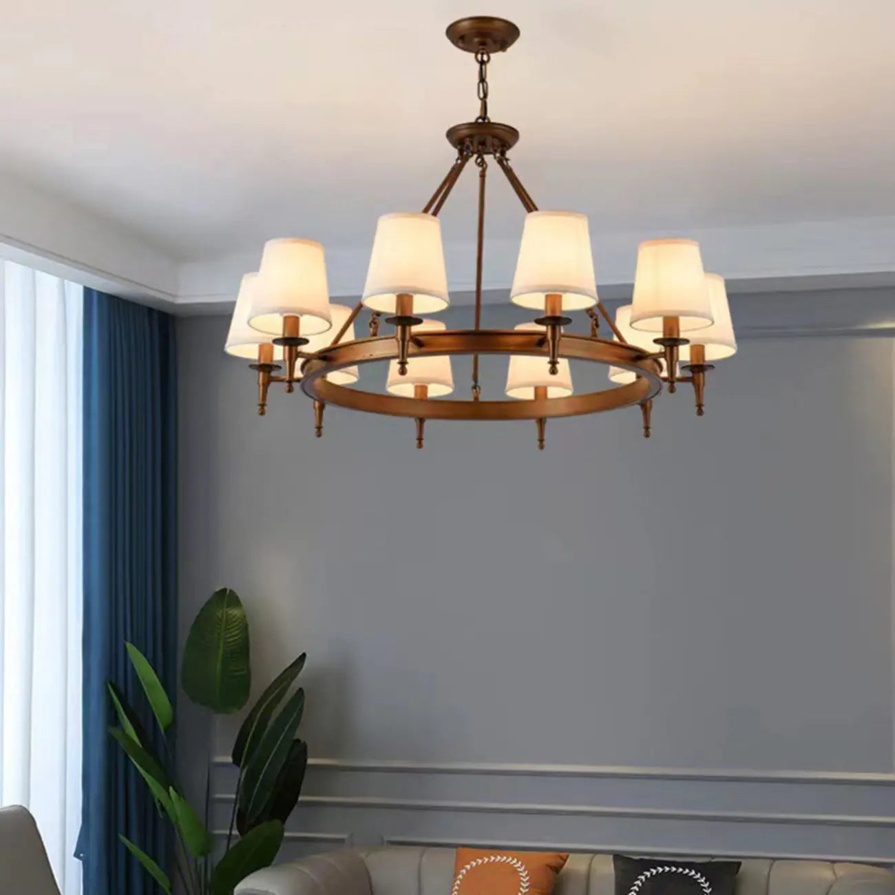 America Country Ring Fabric Lampshade Black Chandelier