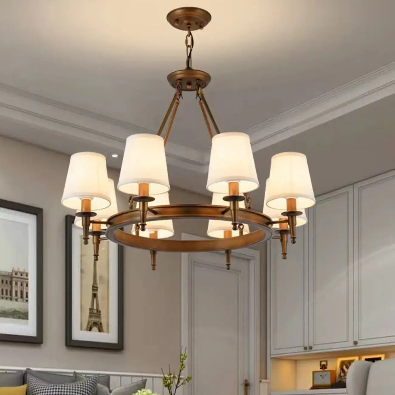 America Country Ring Fabric Lampshade Black Chandelier