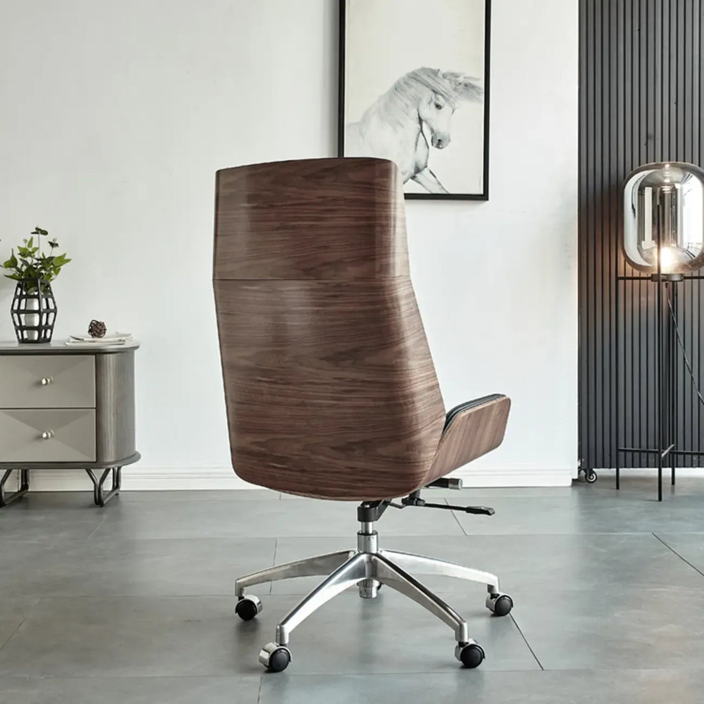 High-Back Black Leather Adjustable Swivel Office Chair