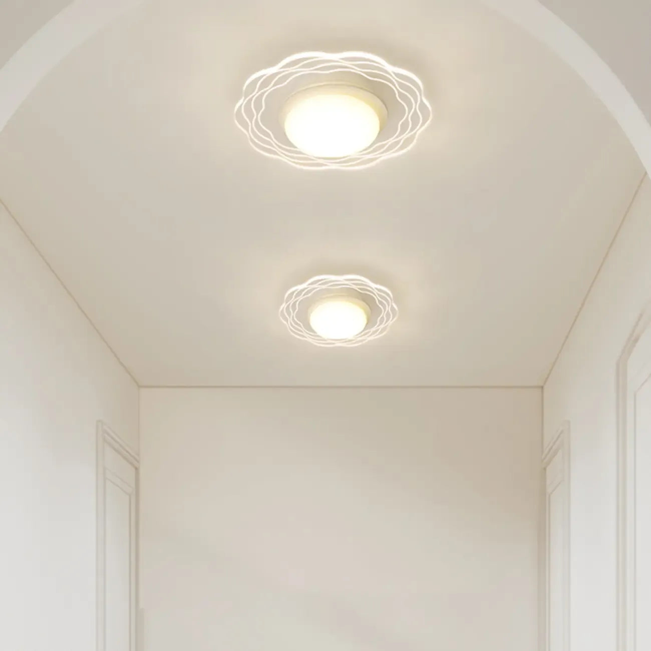 Mini White Artistic Flower Shade Flush Ceiling Light Dimmable