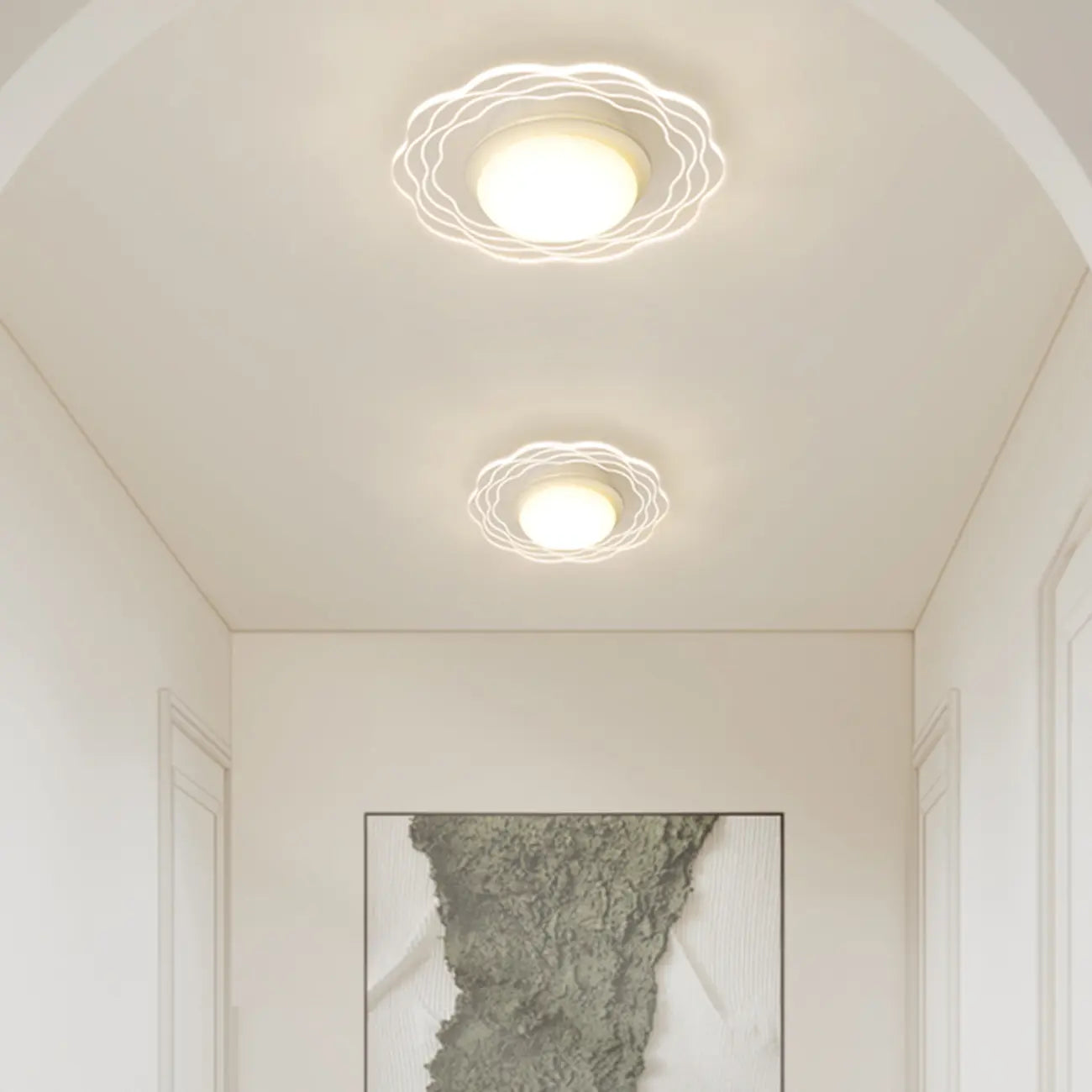 Mini White Artistic Flower Shade Flush Ceiling Light Dimmable