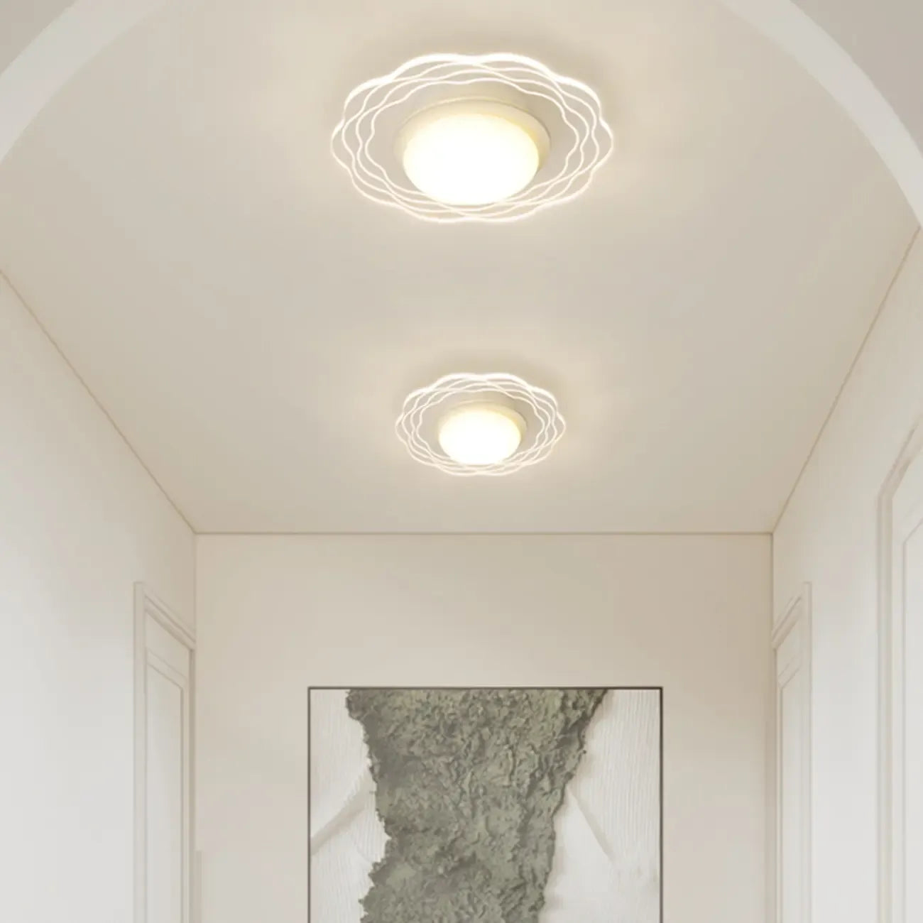 Mini White Artistic Flower Shade Flush Ceiling Light Dimmable