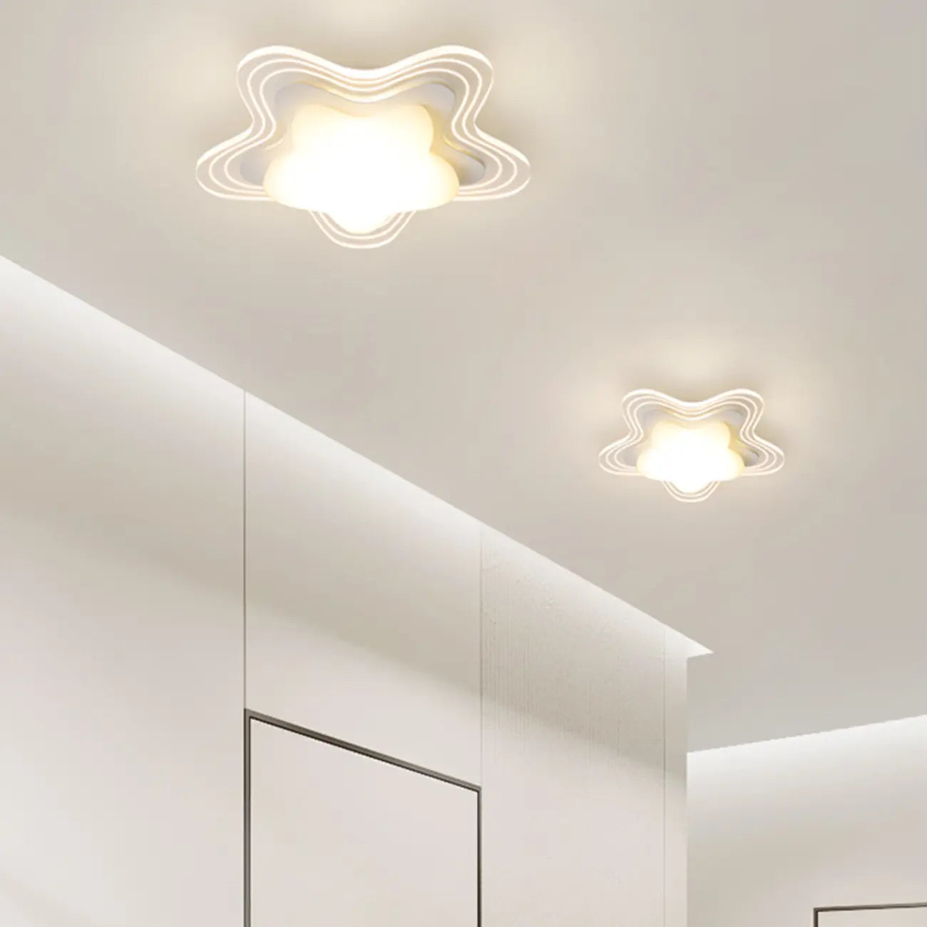 Mini White Artistic Flower Shade Flush Ceiling Light Dimmable