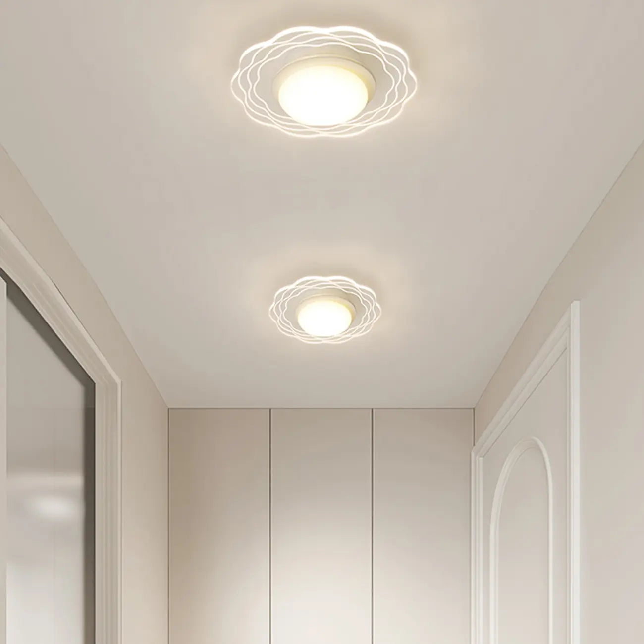 Mini White Artistic Flower Shade Flush Ceiling Light Dimmable