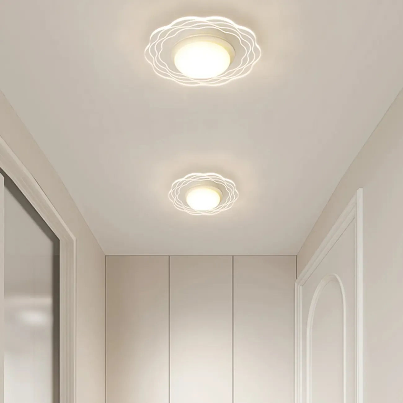 Mini White Artistic Flower Shade Flush Ceiling Light Dimmable