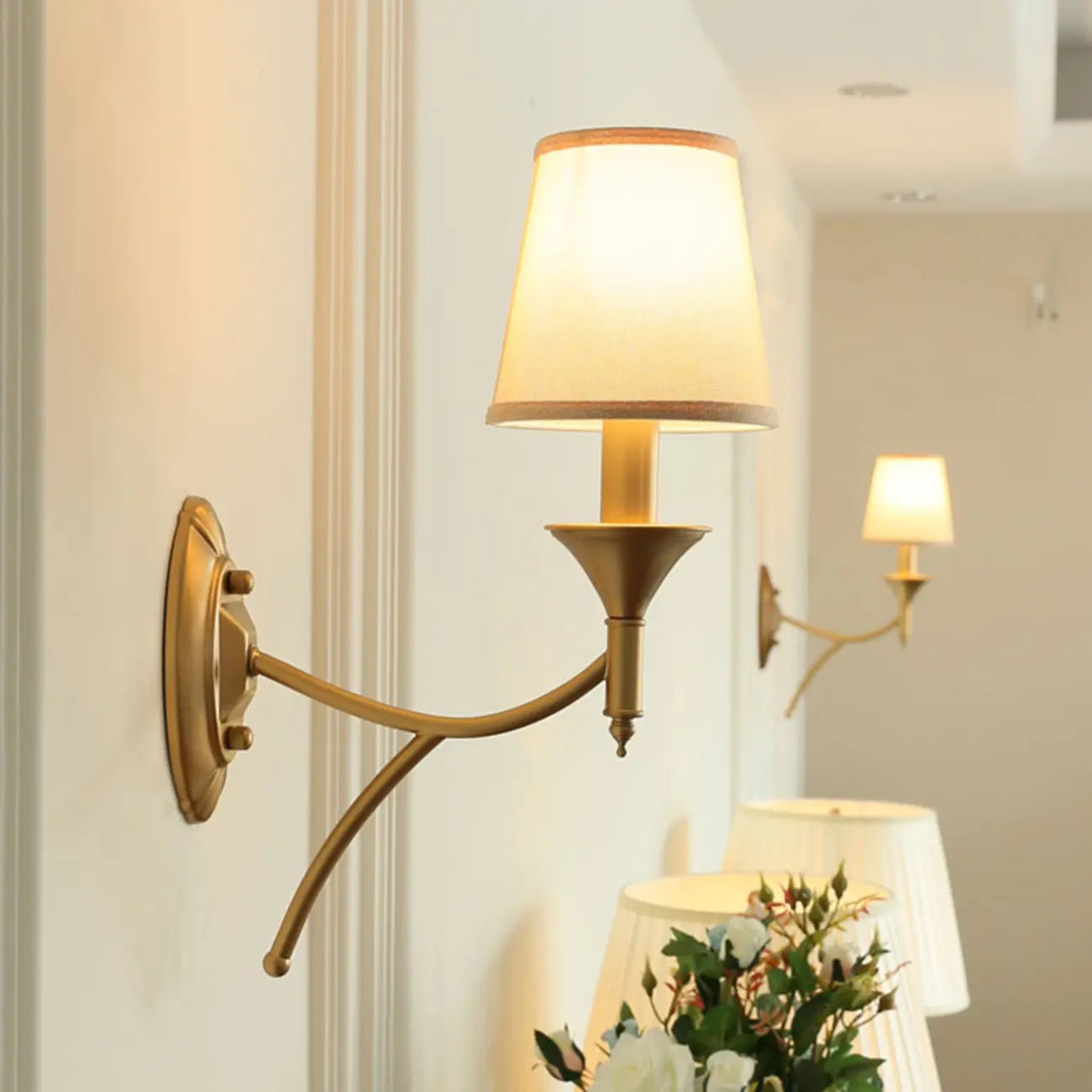 Vintage Brass Fabric Shade Wall Sconce