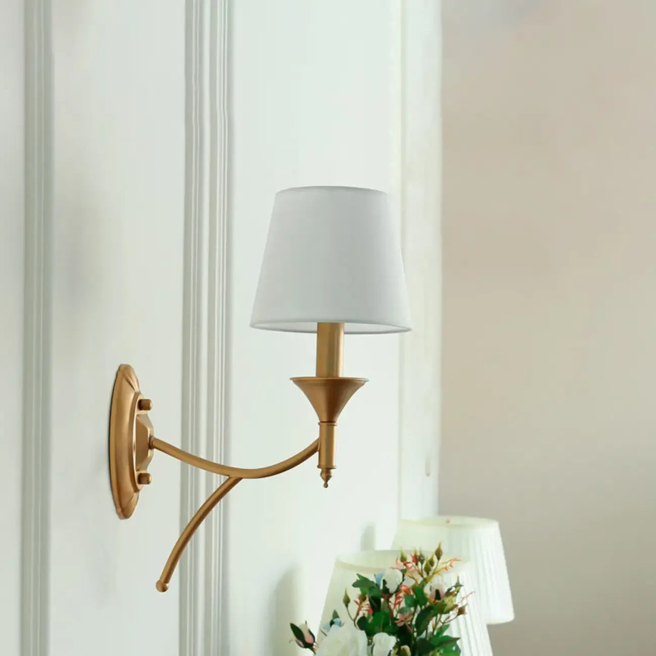 Vintage Brass Fabric Shade Wall Sconce