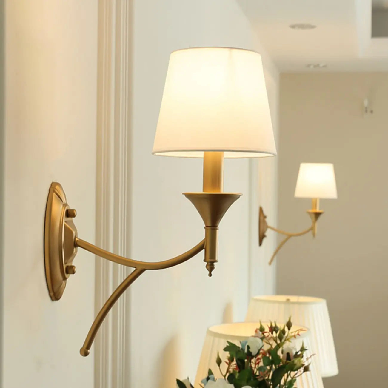 Vintage Brass Fabric Shade Wall Sconce