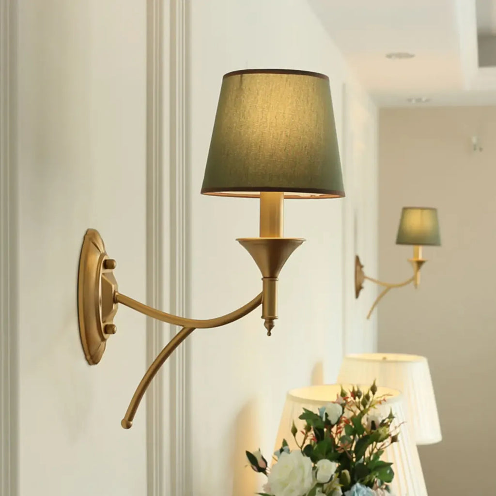 Vintage Brass Fabric Shade Wall Sconce