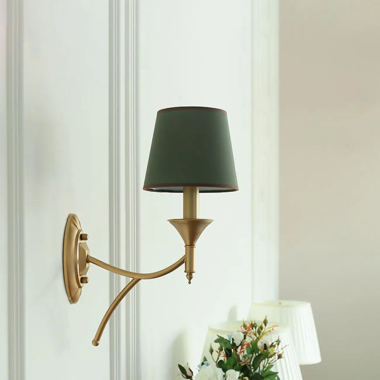 Vintage Brass Fabric Shade Wall Sconce