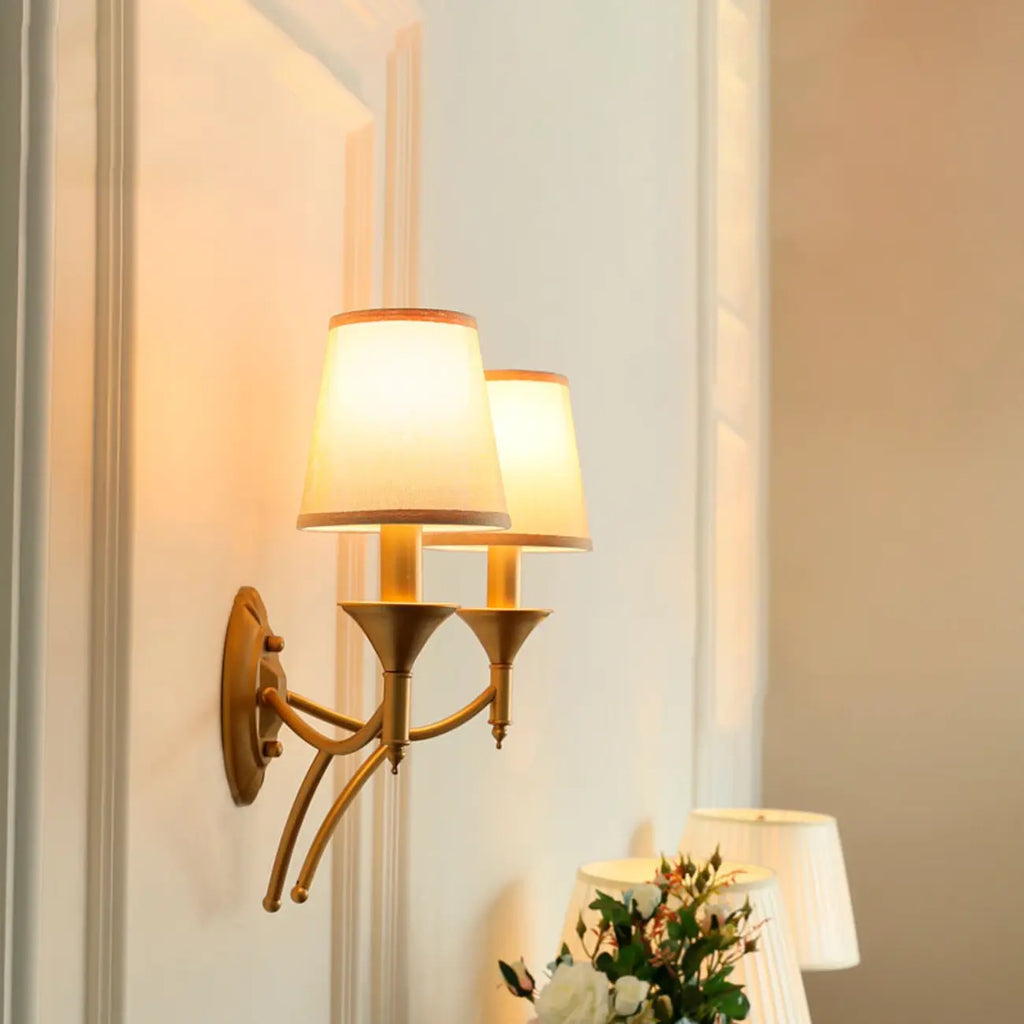 Vintage Brass Fabric Shade Wall Sconce
