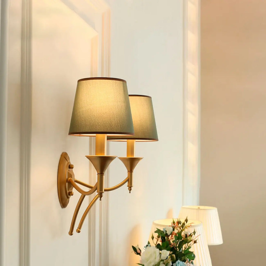 Vintage Brass Fabric Shade Wall Sconce
