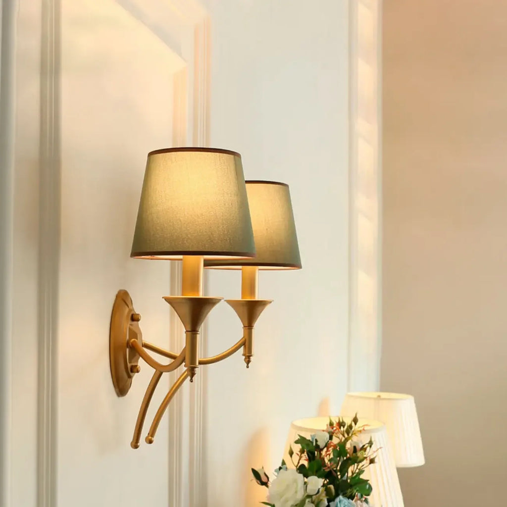 Vintage Brass Fabric Shade Wall Sconce
