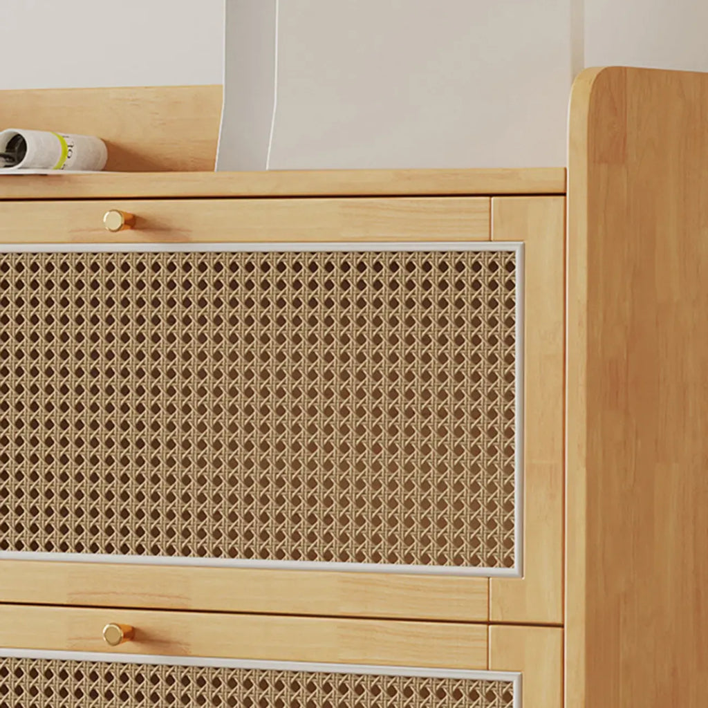 Bohemian Solid Wood Shoe Storage with Rattan Doors