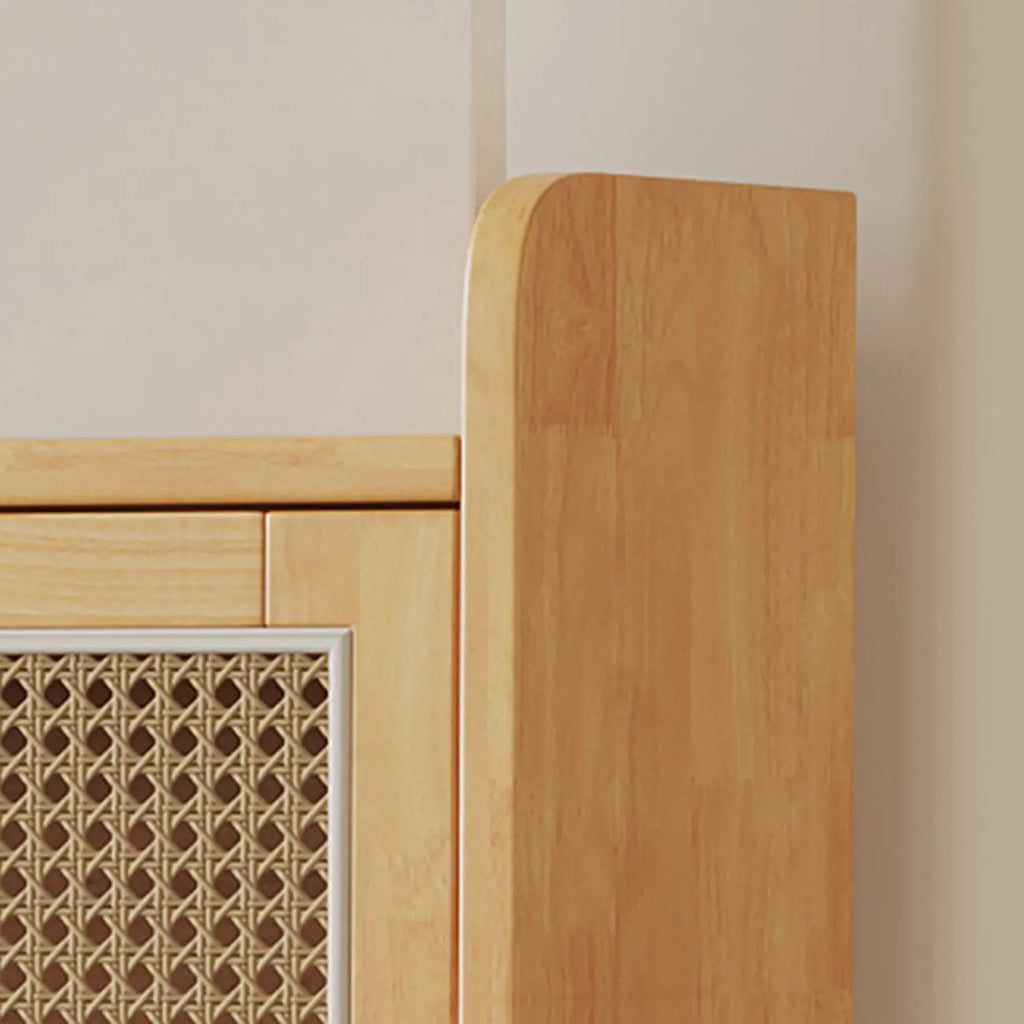 Bohemian Solid Wood Shoe Storage with Rattan Doors