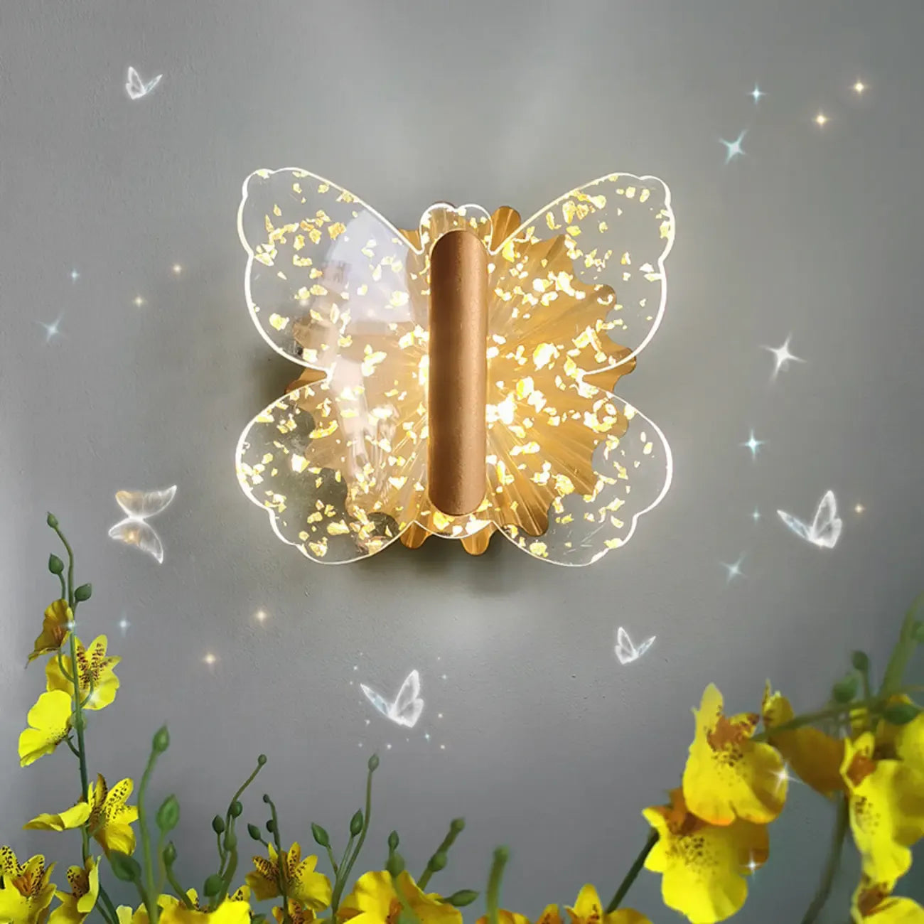 Dimmable Crystal Butterfly Wall Sconce for Bedroom Decor