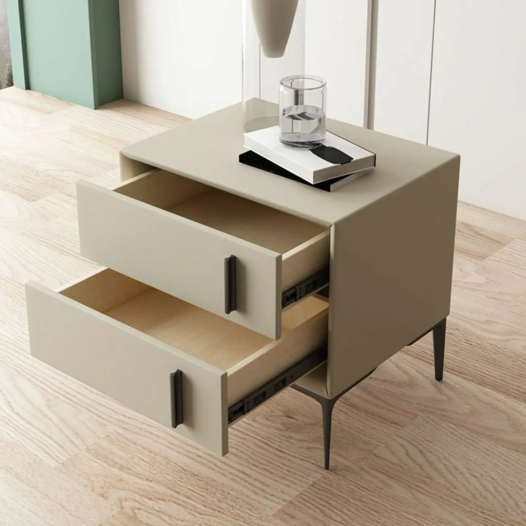 Modern Apricot Faux Leather Wood 2-Drawer Nightstand