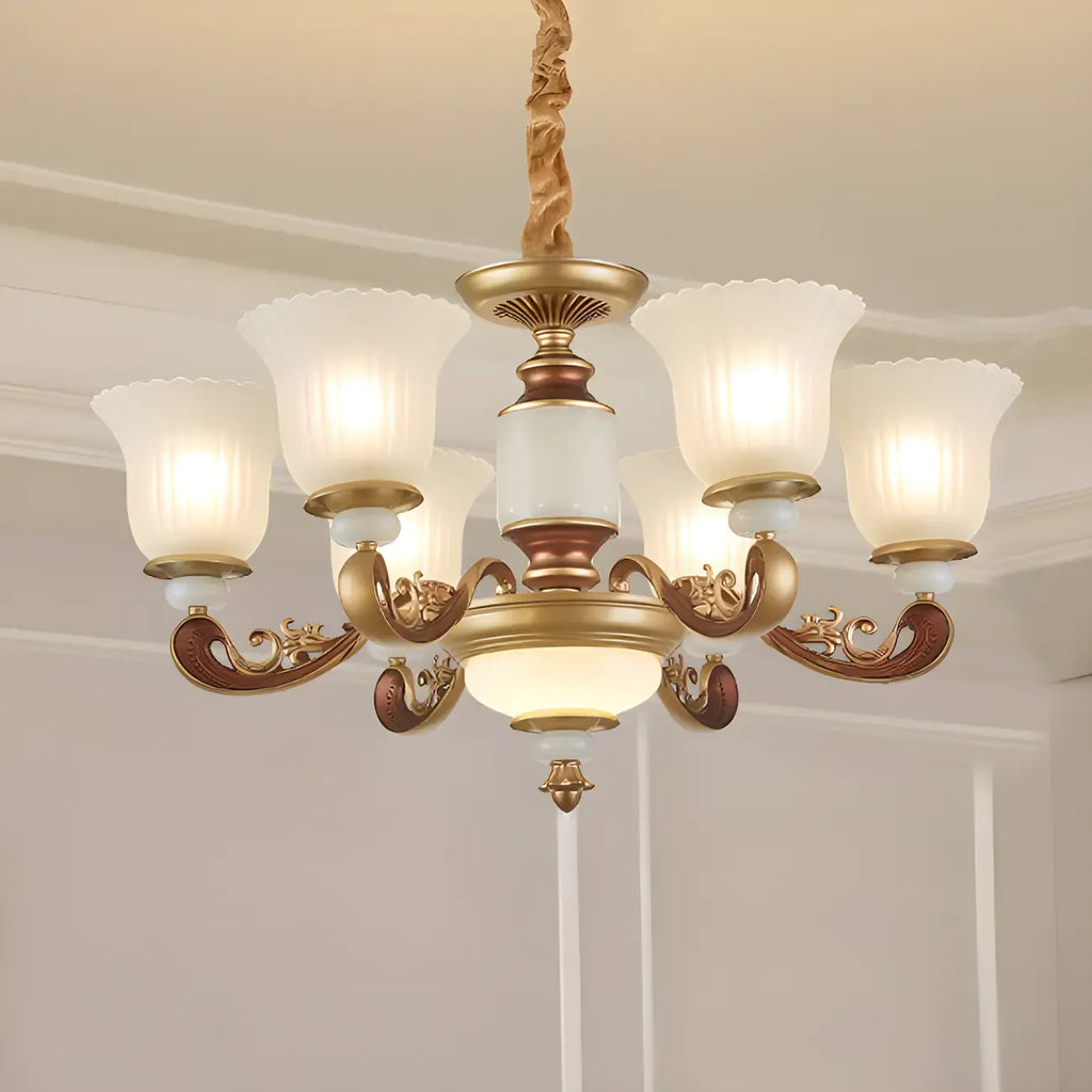 Adjustable Dining Room Gold Glass Bell Shape Up Light Chandelier