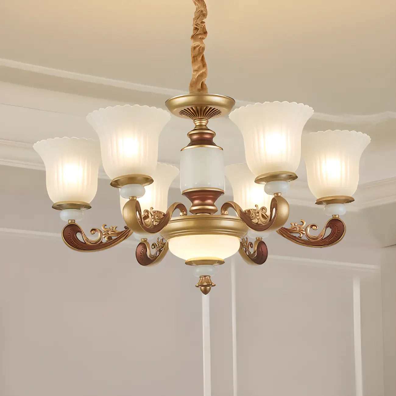 Adjustable Dining Room Gold Glass Bell Shape Up Light Chandelier