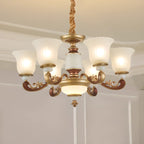 Adjustable Dining Room Gold Glass Bell Shape Up Light Chandelier