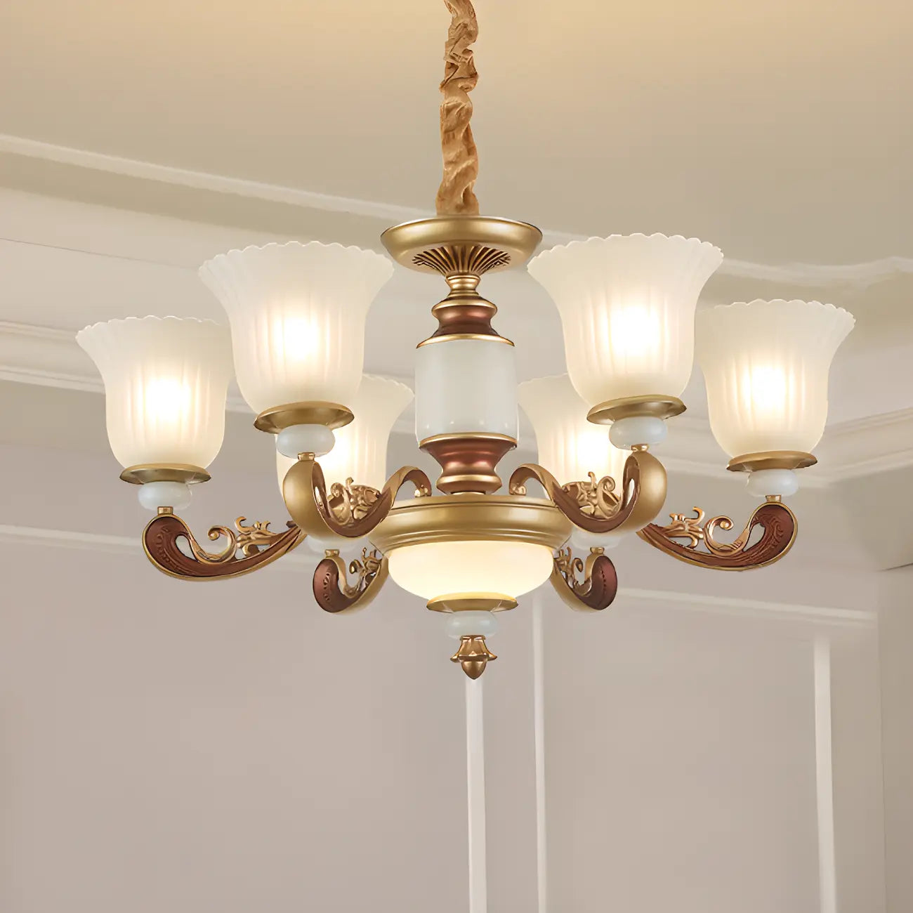 Adjustable Dining Room Gold Glass Bell Shape Up Light Chandelier