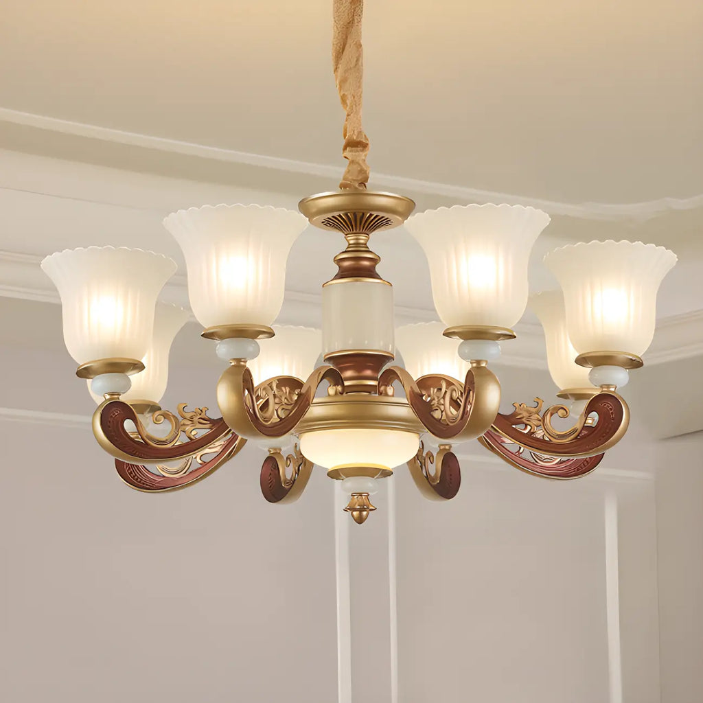 Adjustable Dining Room Gold Glass Bell Shape Up Light Chandelier