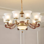 Adjustable Dining Room Gold Glass Bell Shape Up Light Chandelier