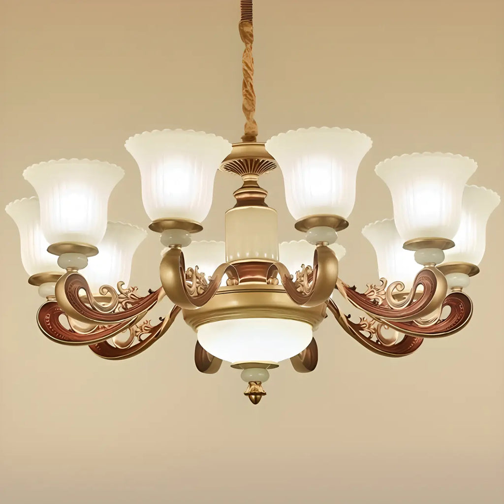Adjustable Dining Room Gold Glass Bell Shape Up Light Chandelier