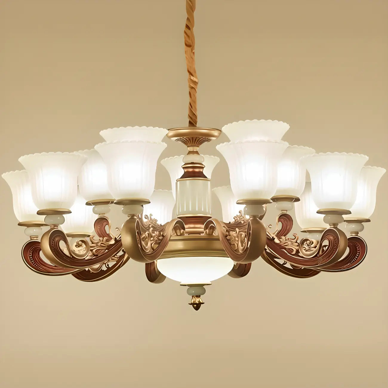 Adjustable Dining Room Gold Glass Bell Shape Up Light Chandelier