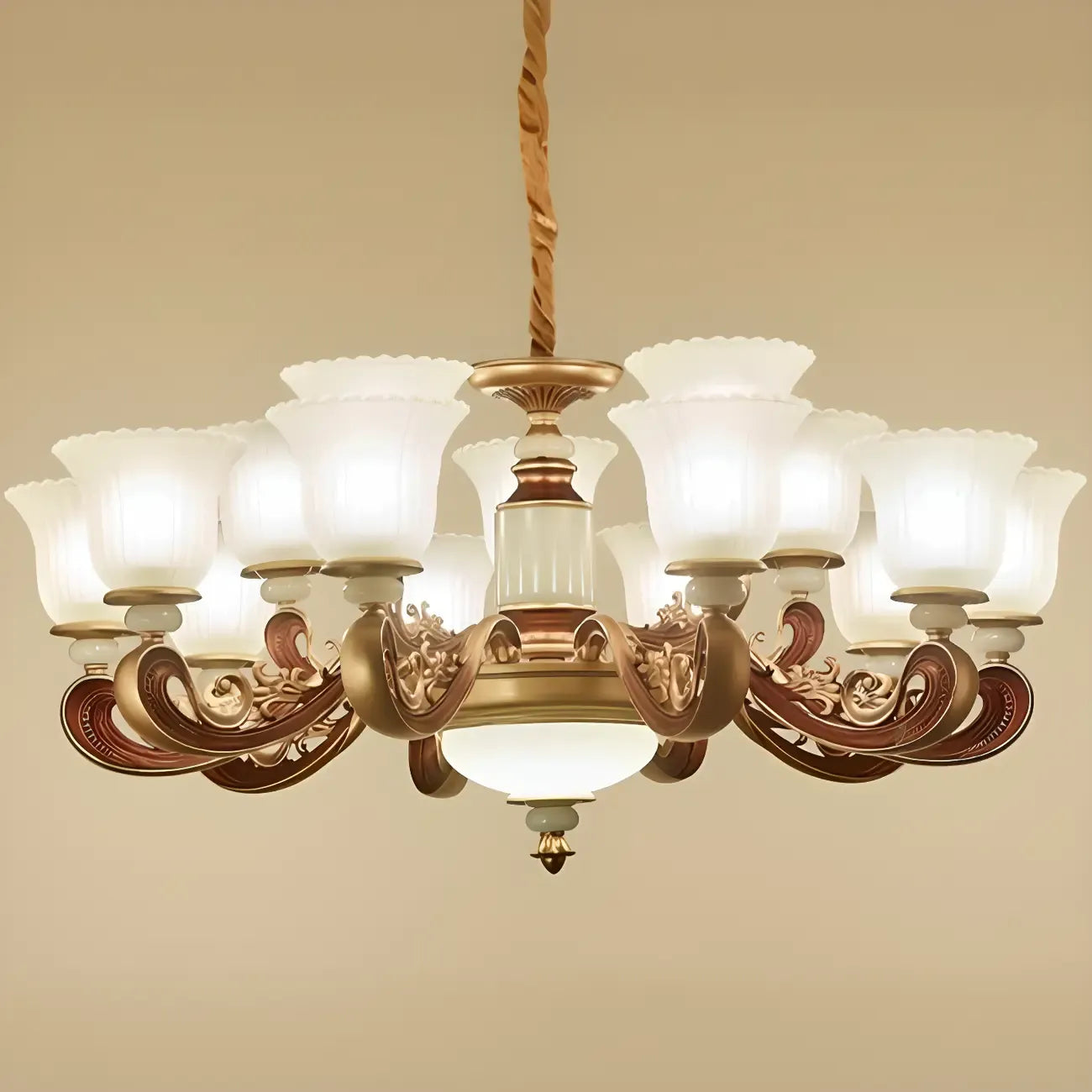 Adjustable Dining Room Gold Glass Bell Shape Up Light Chandelier